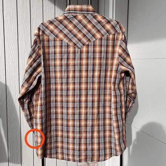 Pendleton Frontier Plaid Western Shirt M - Brown/Blue, Vintage, Snap Buttons - Picture 5 of 8